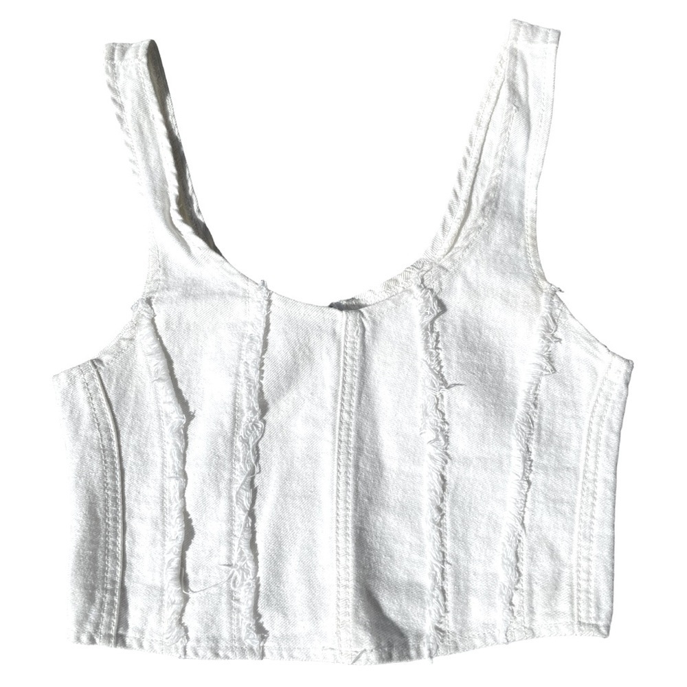 I.AM.GIA White Denim Crop Top Size XXS